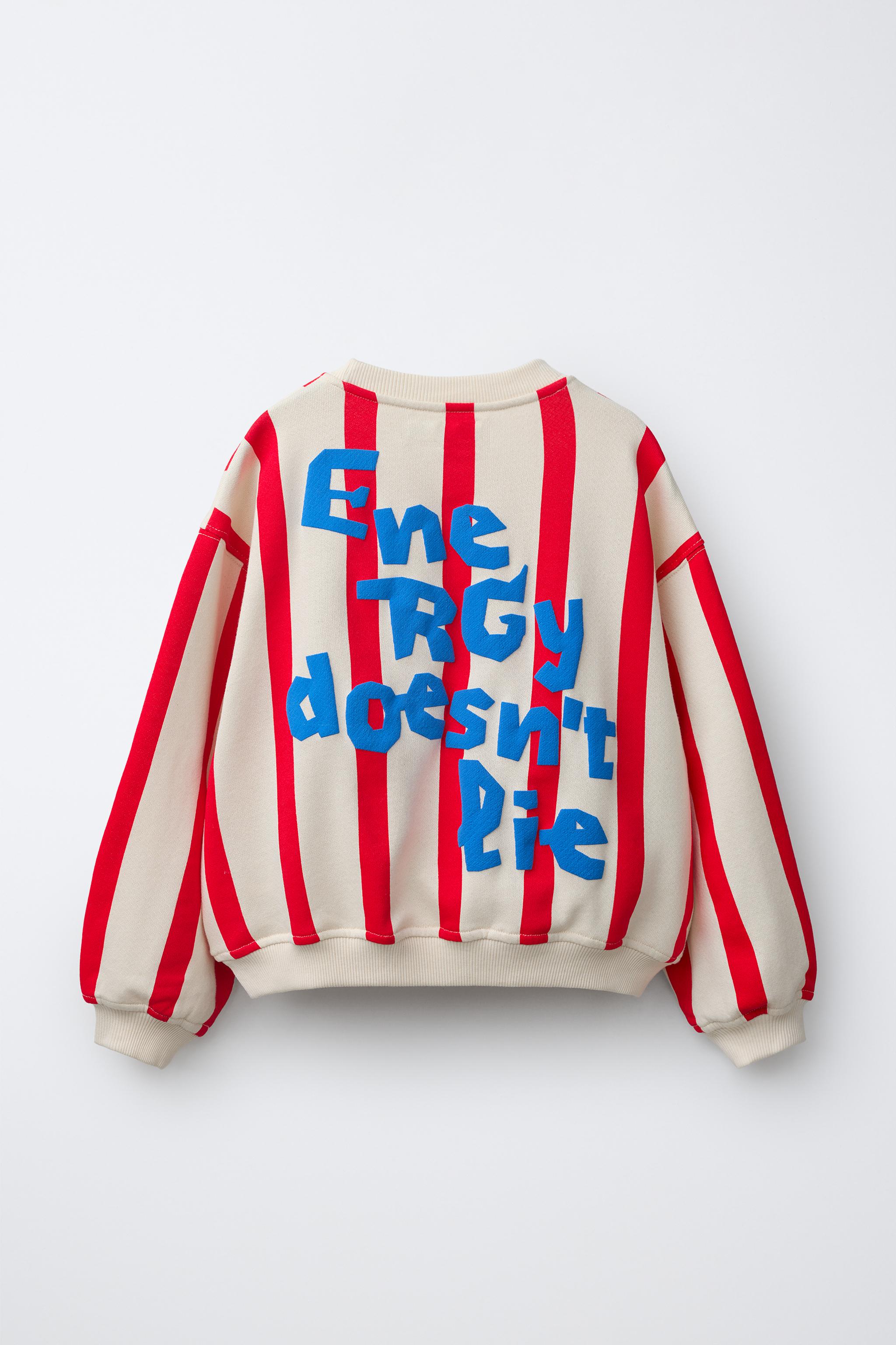 STRIPED SWEATSHIRT WITH RAISED TEXT